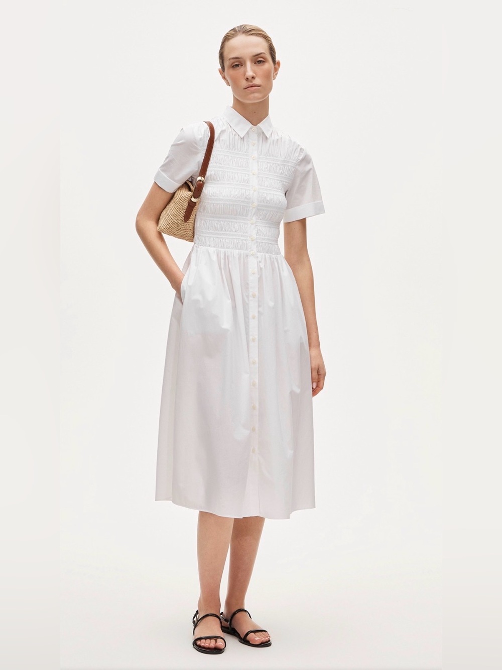 J.Crew Elsie Cotton Poplin Midi Shirt Dress White M NWT